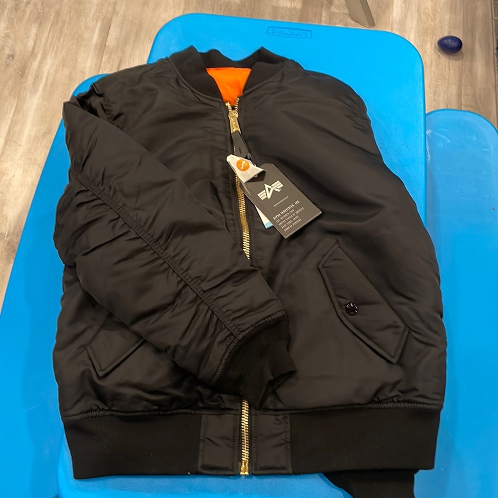 Alpha Industries Black Bomber Jacket with Orange Lining